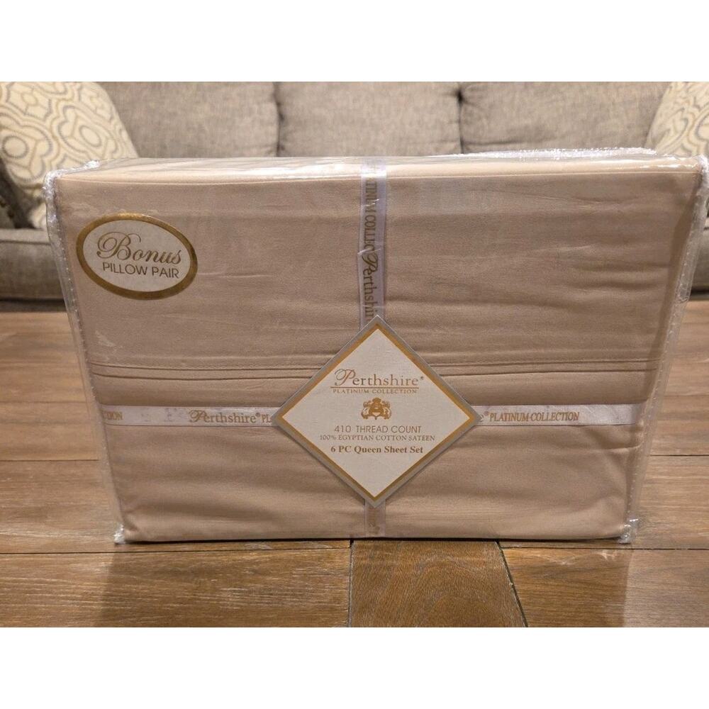 Perthshire 410TC Egyptian Cotton Sateen 6-Piece Sheet Set Light Brown Queen